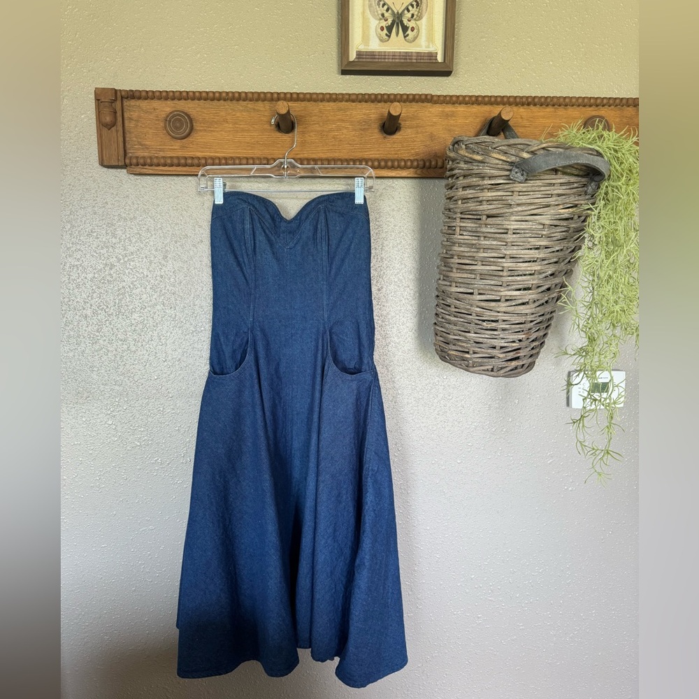 Vintage Cotton Strapless Midi Dress